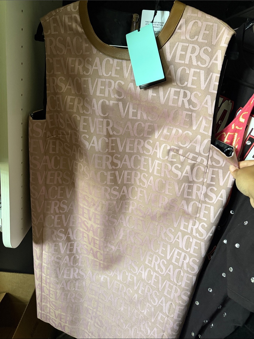 Versace Pale Pink Logo Jacquard Sleeveless Tote